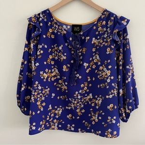 Anthro/W5 Floral Ruffle Sleeve Blouse